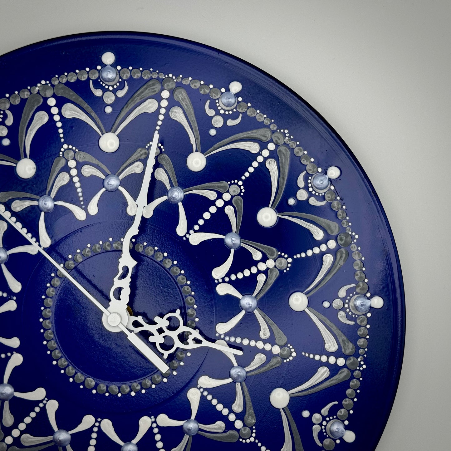 Album Record Vinyl Clocks; Blue and Silver Mandala Design