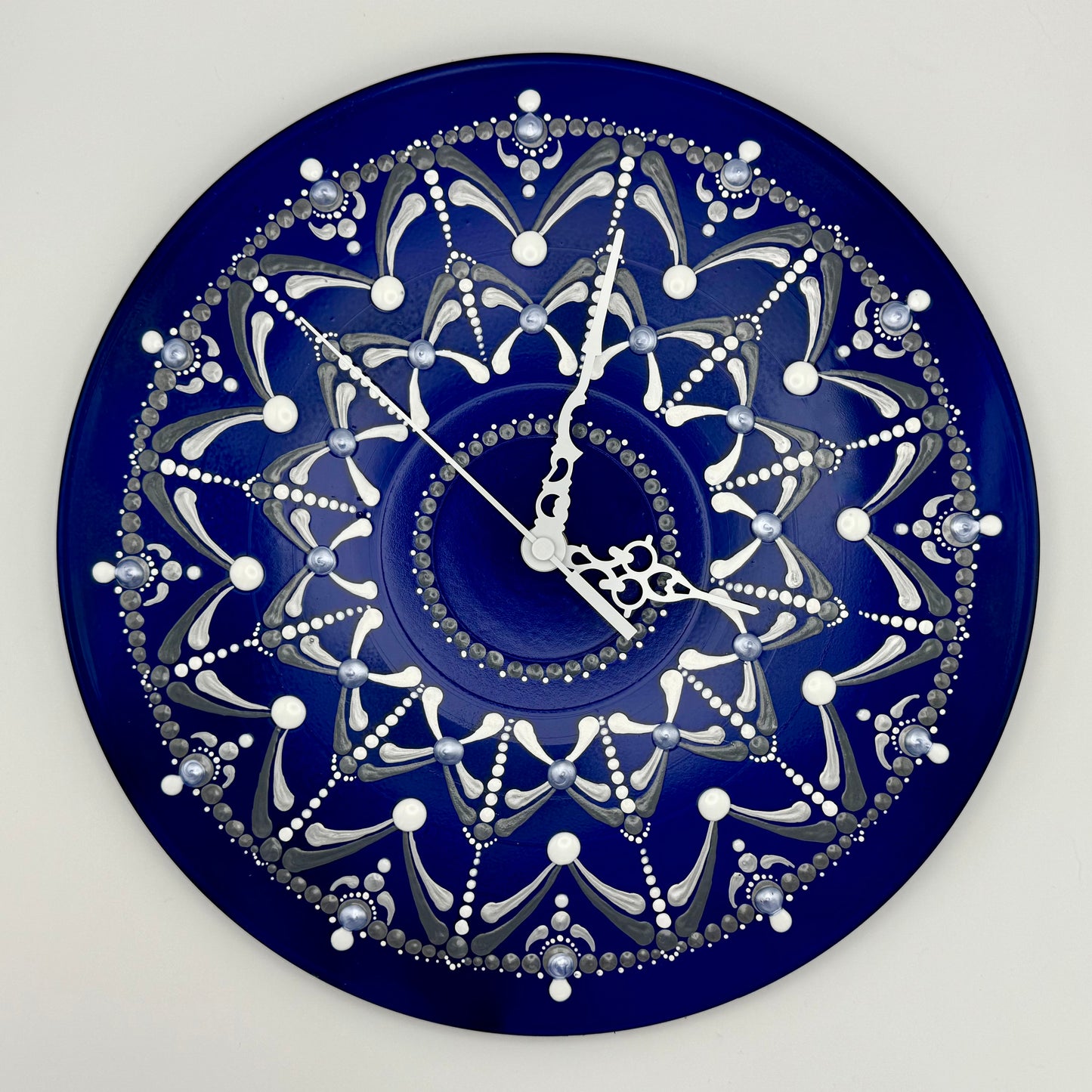 Album Record Vinyl Clocks; Blue and Silver Mandala Design