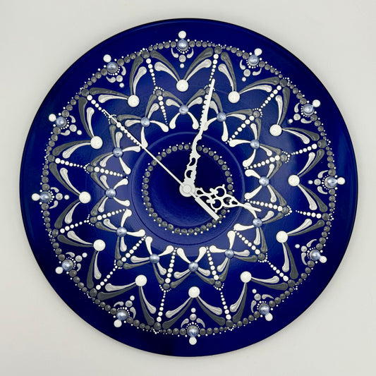 Album Record Vinyl Clocks; Blue and Silver Mandala Design