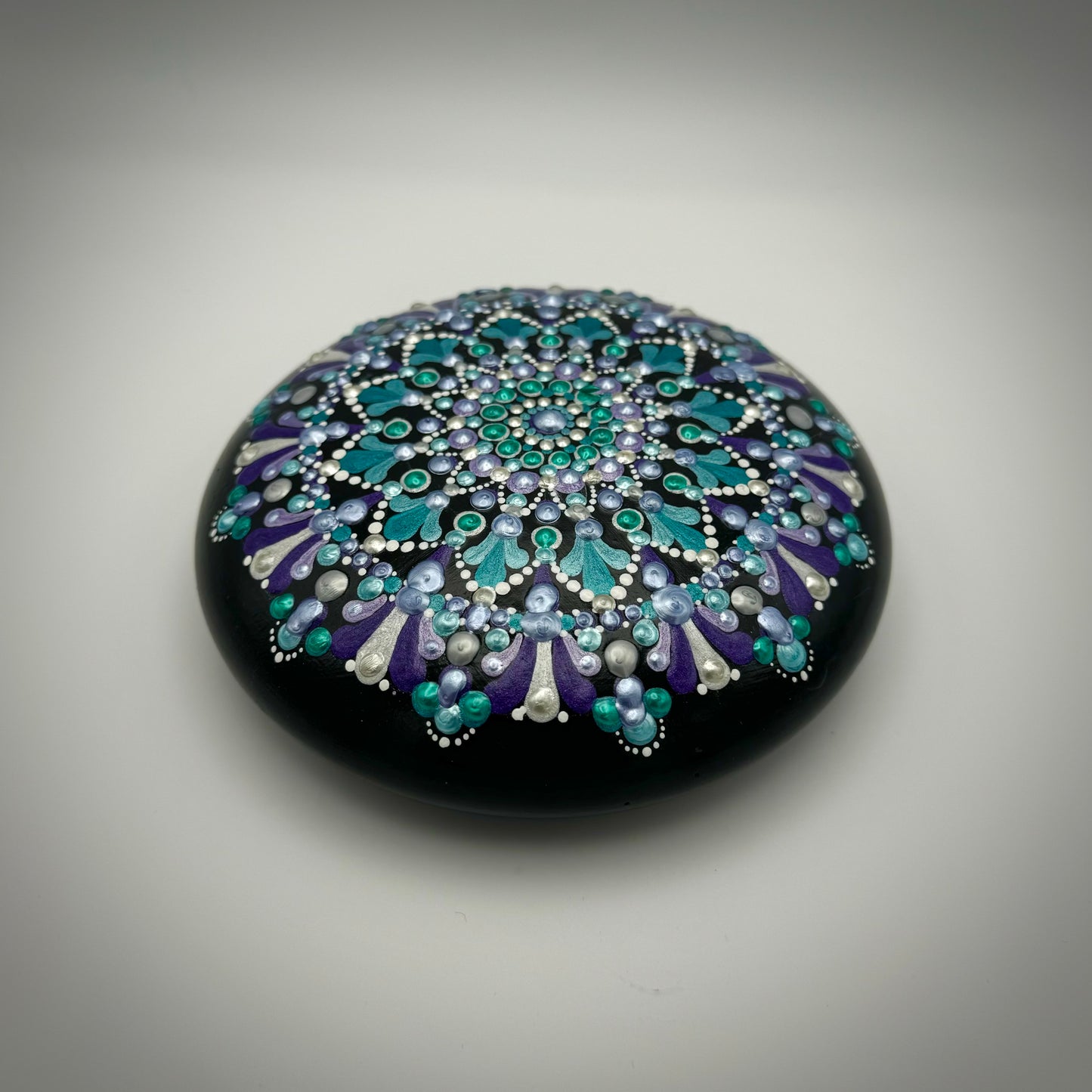 Teal and Purple Mandala Stone with Silver accents