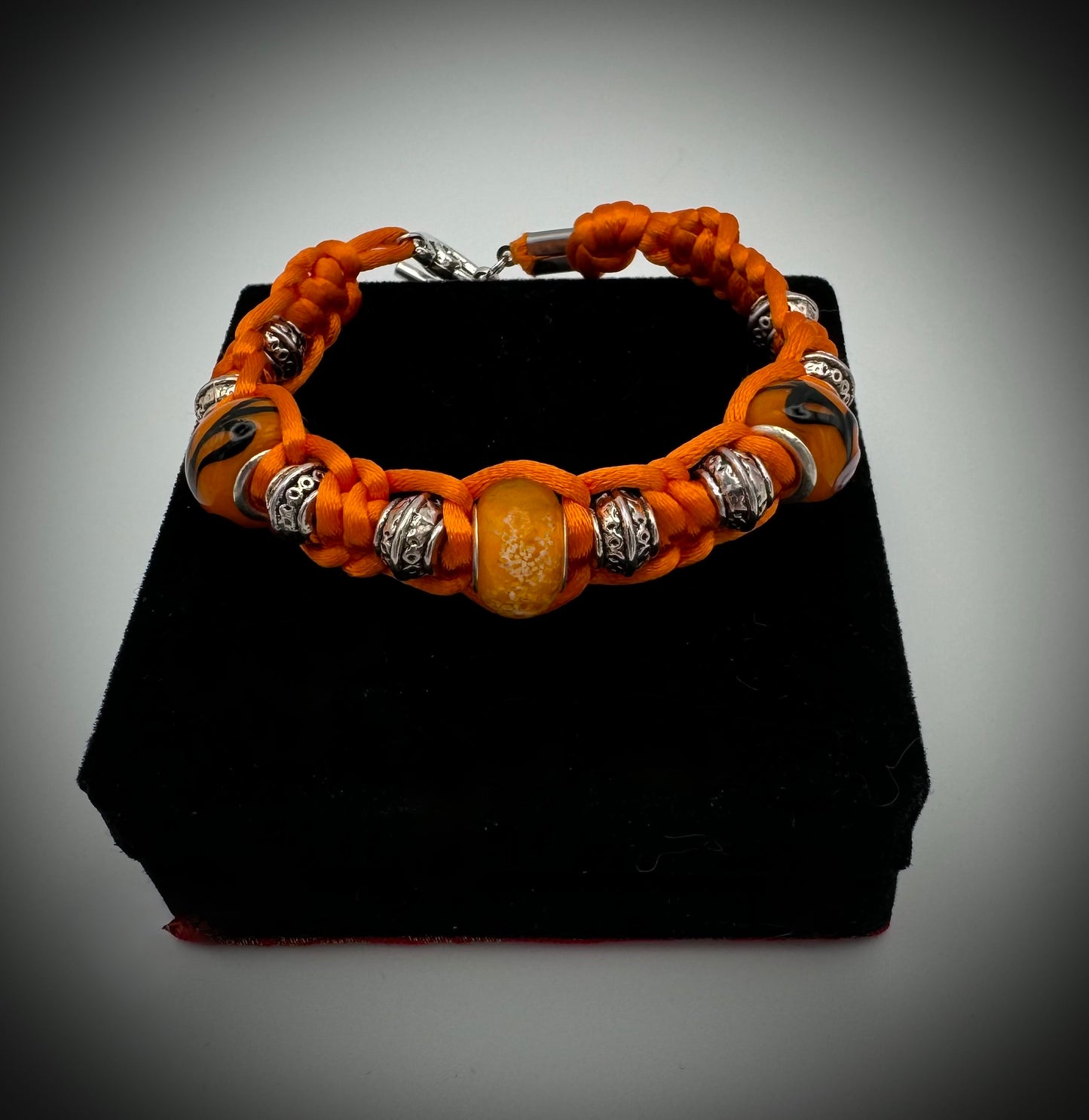 Outrageous Orange and Silver Silk Macrame Bracelet