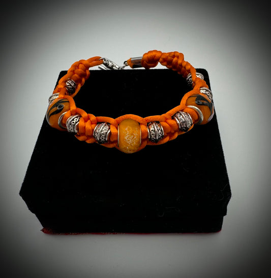 Outrageous Orange and Silver Silk Macrame Bracelet