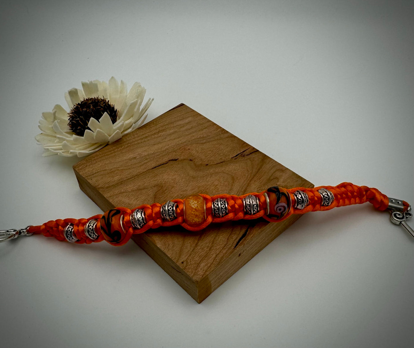 Outrageous Orange and Silver Silk Macrame Bracelet