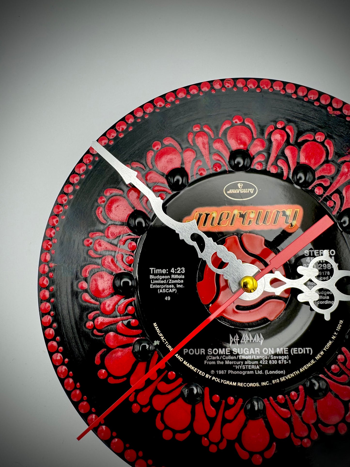 Def Leppard "Pour Some Sugar on Me" Vintage 45 Record Clock