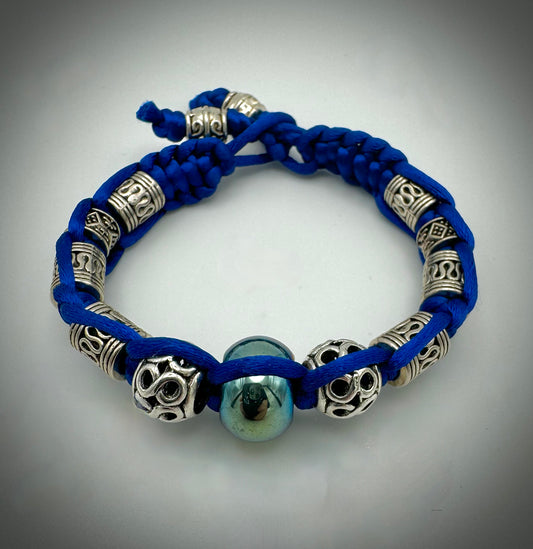 Royal Blue and Silver Silk Macrame Bracelet