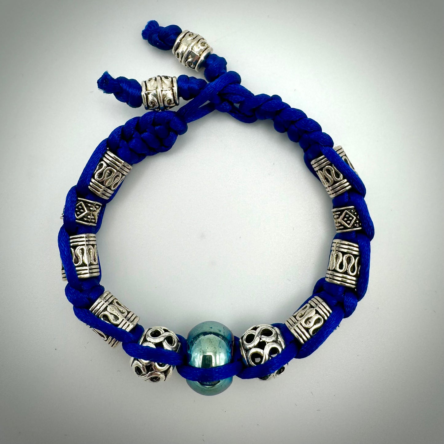 Royal Blue and Silver Silk Macrame Bracelet