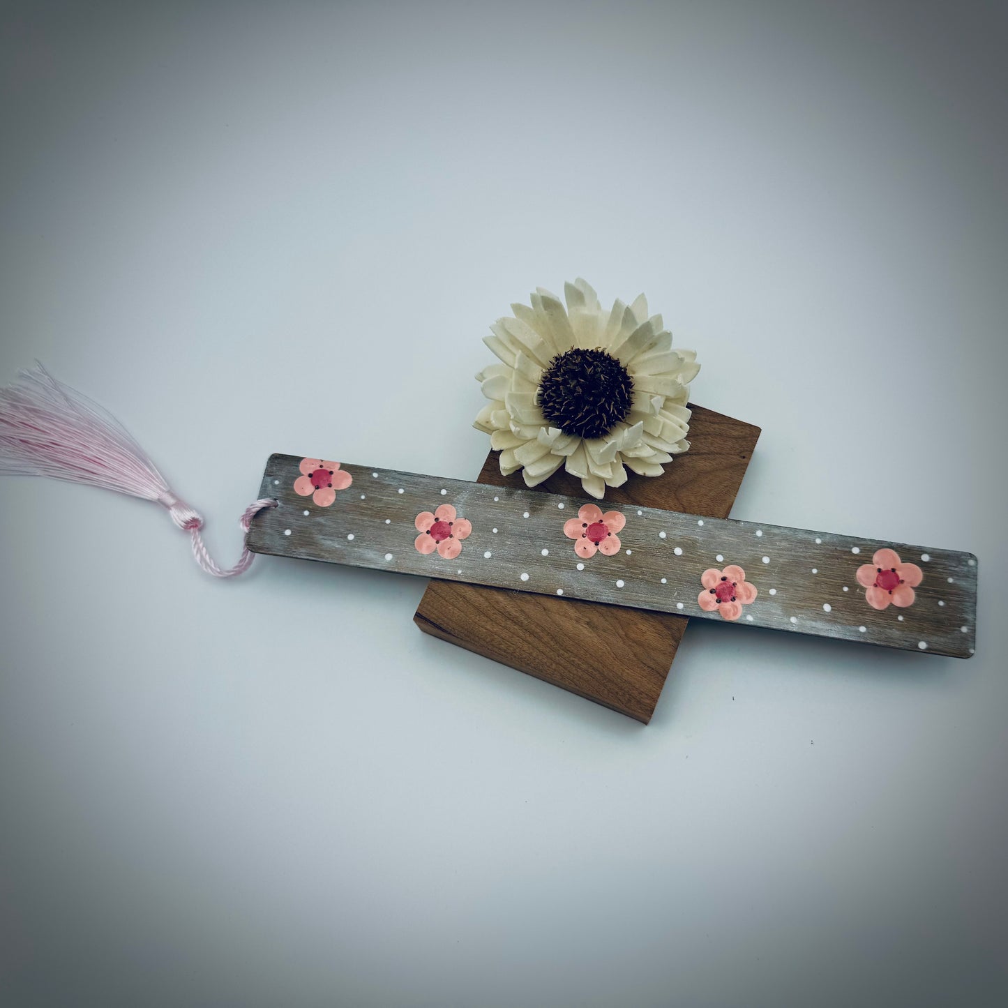 Pink Cherry Blossom Mandala Bamboo Bookmark
