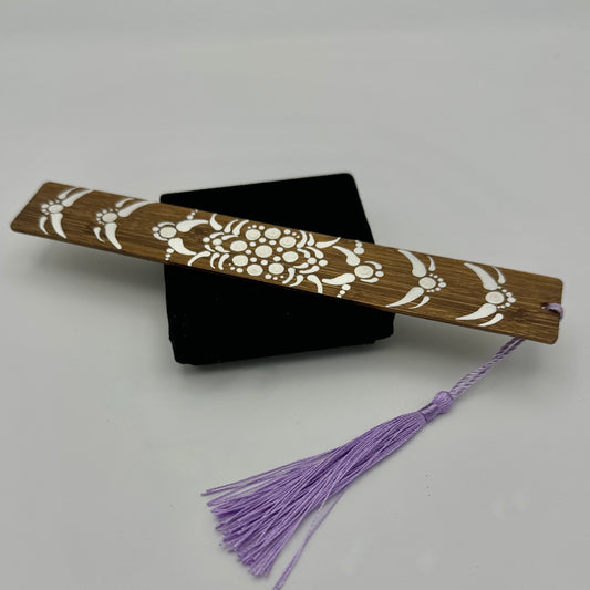 Intricate White Detail Mandala Bamboo Bookmark