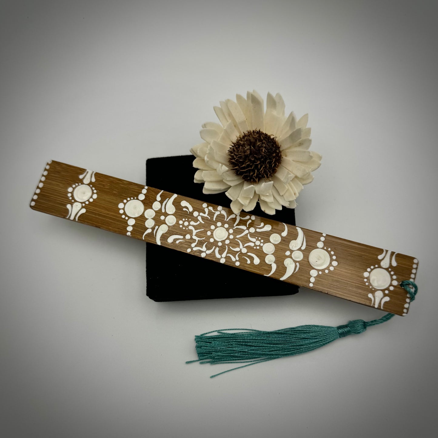 Intricate White Mandala Bamboo Bookmark