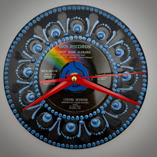 Lynyrd Skynyrd "Sweet Home Alabama" Hand-Painted Vintage 45 Record Clock