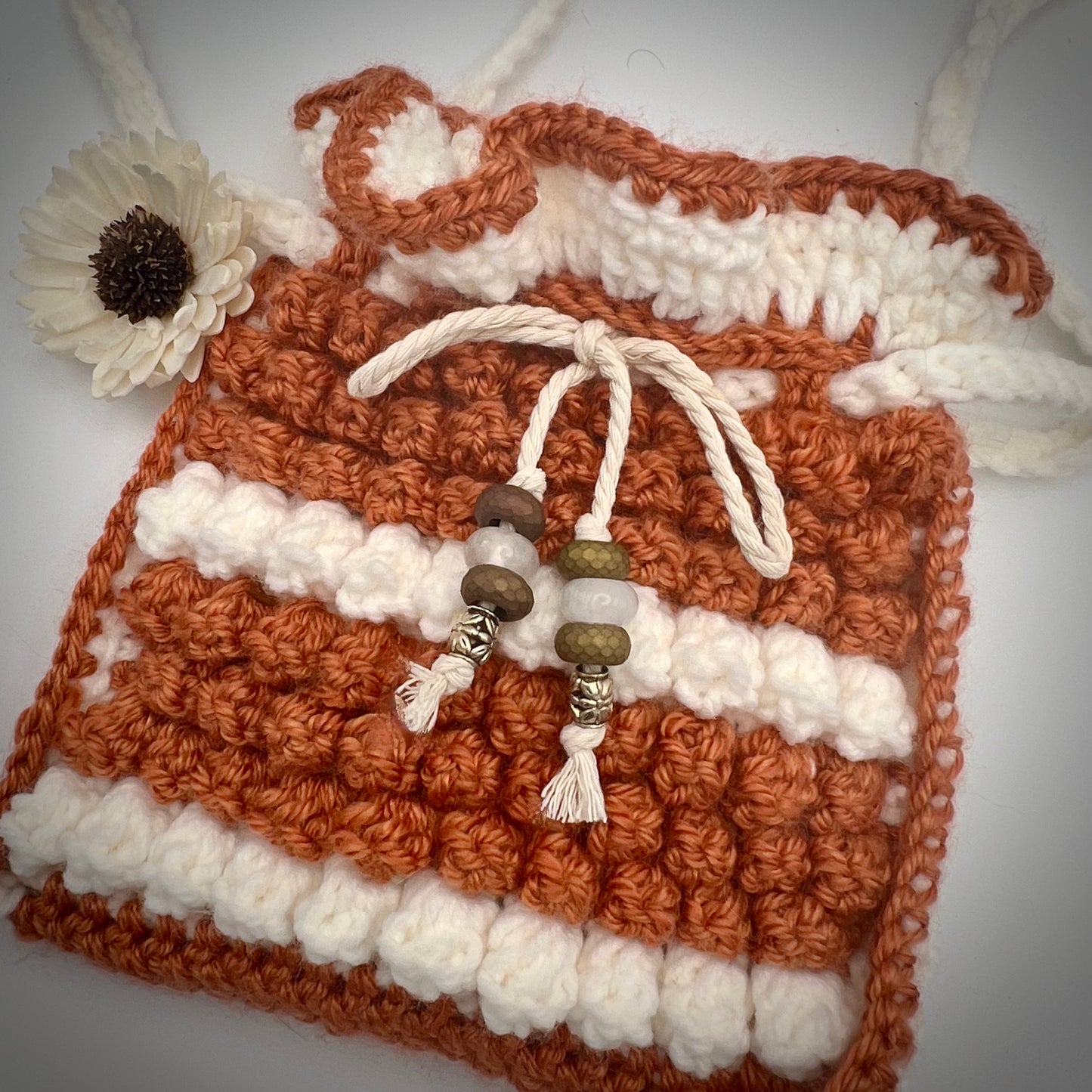 Burnt Orange Popcorn Stitched Crocheted Hand Purse