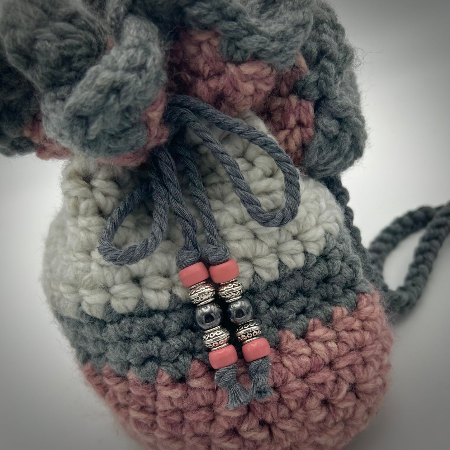 Deep Gray and Blush Crocheted Crossbody Purse