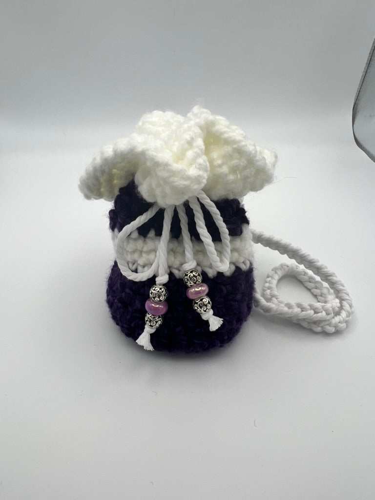 Small Purple & White Crocheted Hand Satchel