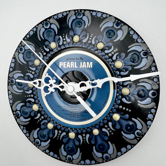 Pearl Jam "Given to Fly" Brilliant Blue Vintage 45 Record Clock