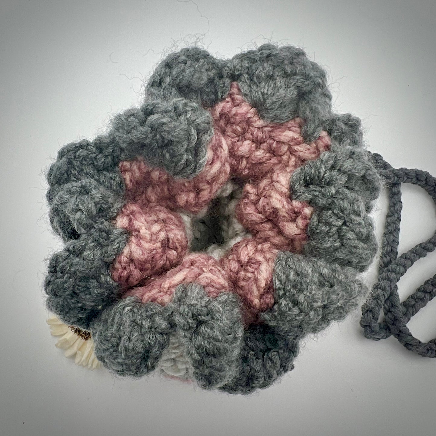 Deep Gray and Blush Crocheted Crossbody Purse