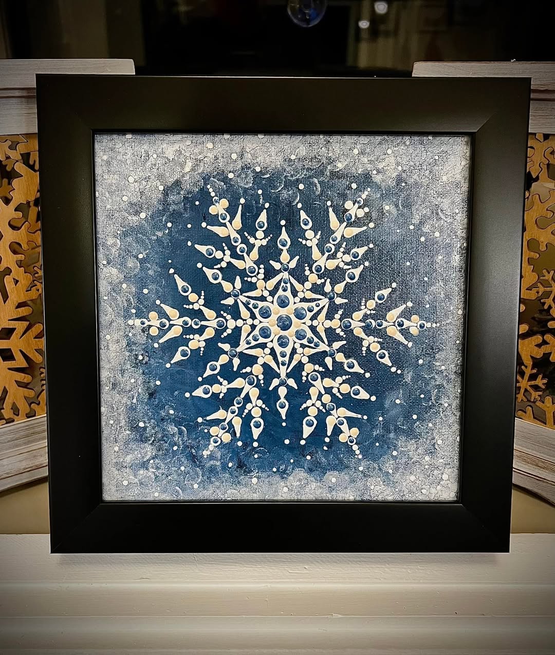 Matching Pair of Handpainted Dot Art Snowflakes; Winter Art