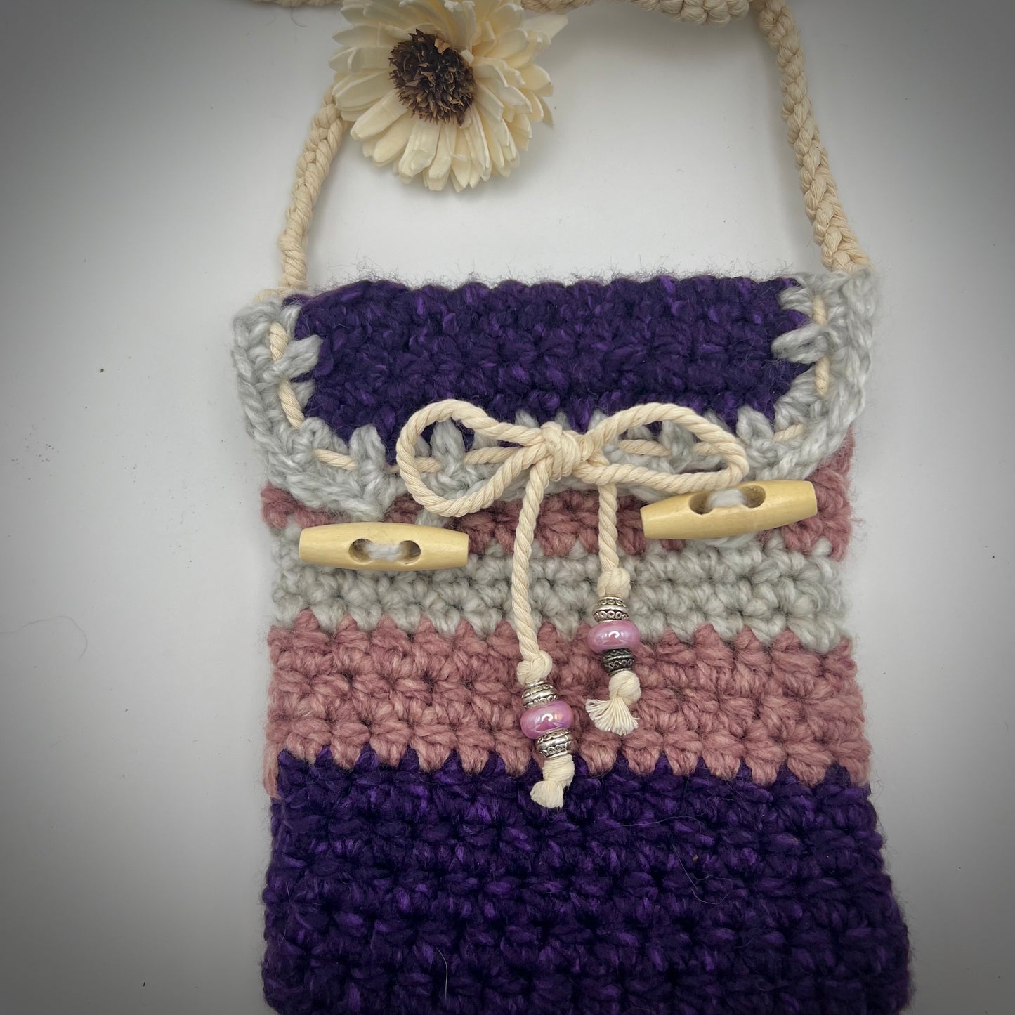 Pink & Purple Handmade Boho Crocheted Crossbody Purse