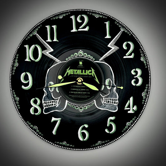 Metallica "And Justice for All", RE version 2, Upcycled Vinyl Clock, Glow in the Dark Hands