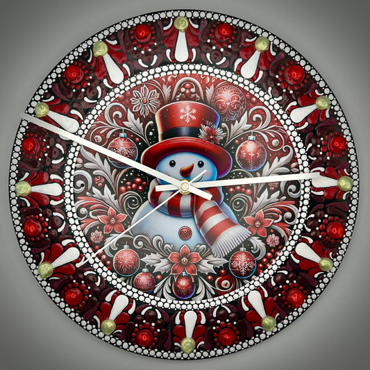 Snowman Mandala Art Clock on Vinyl Record, Holiday Clock