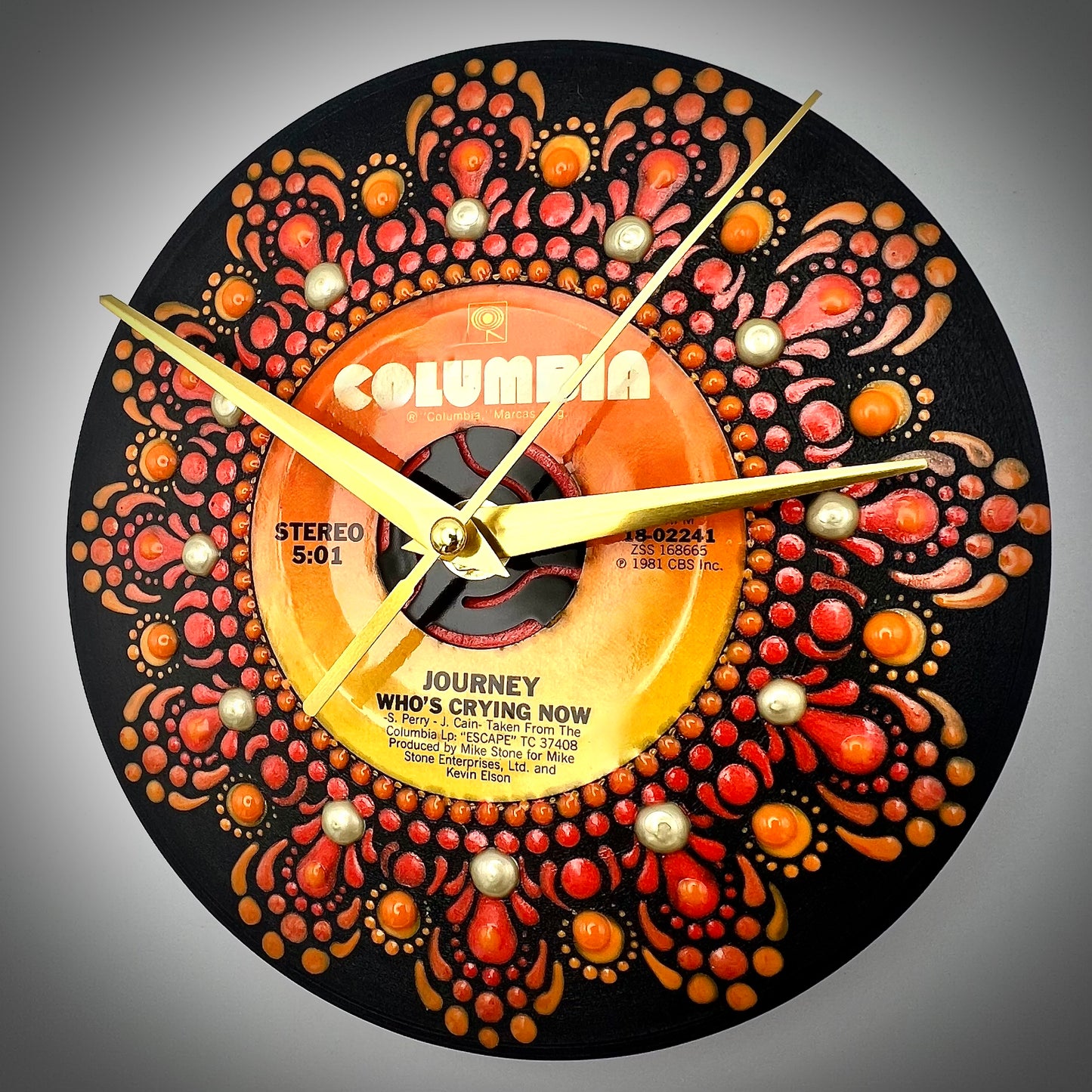 Journey "Who's Crying Now" Hand-Painted Vintage 45 Record Clock