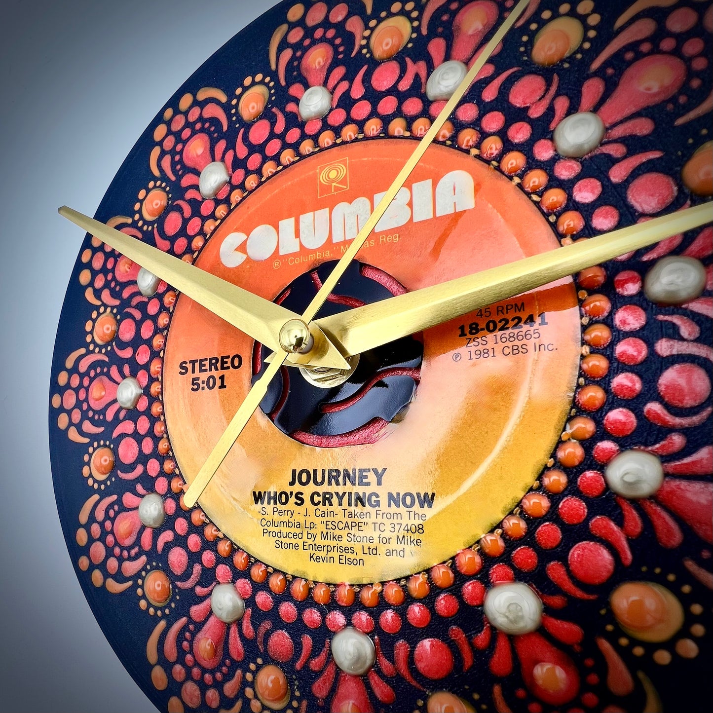 Journey "Who's Crying Now" Hand-Painted Vintage 45 Record Clock