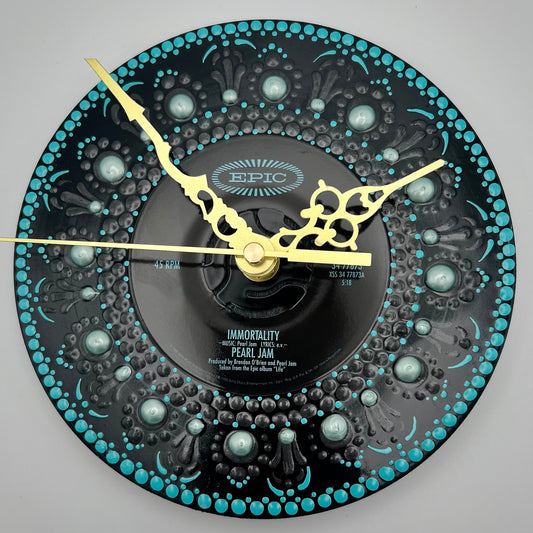 Pearl Jam "Immortality" Vintage 45 Record Clock, Turquoise