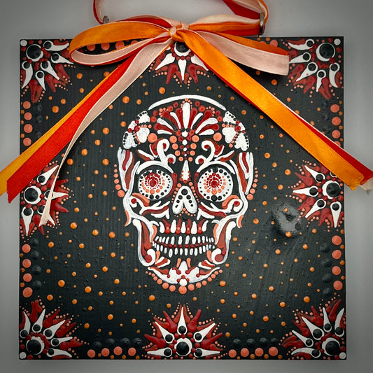 Sugar Skull Halloween Wall Hanging on Solid Pine Wood