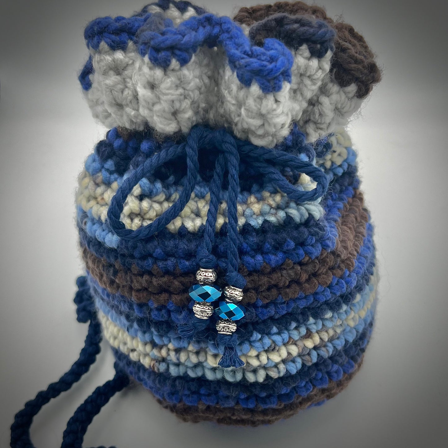 Blues & Brown Boho Crocheted Crossbody Purse