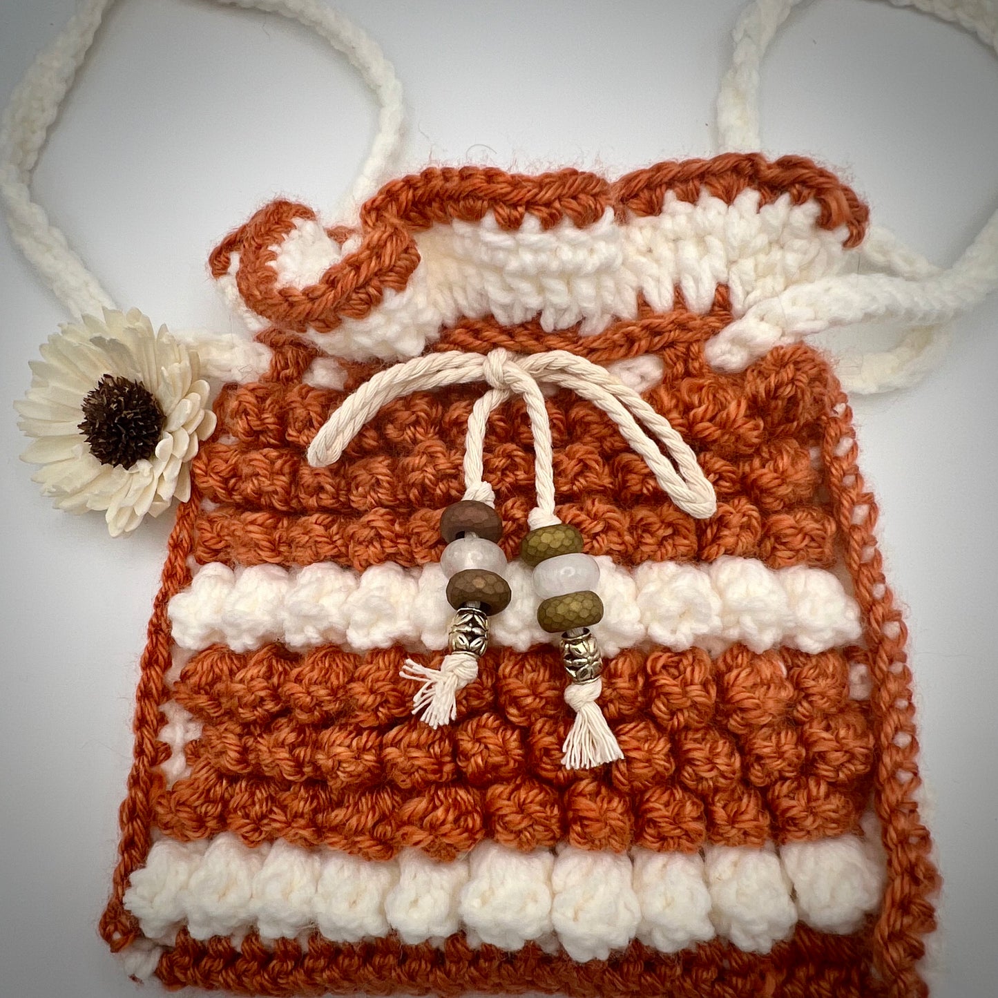 Burnt Orange Popcorn Stitched Crocheted Hand Purse