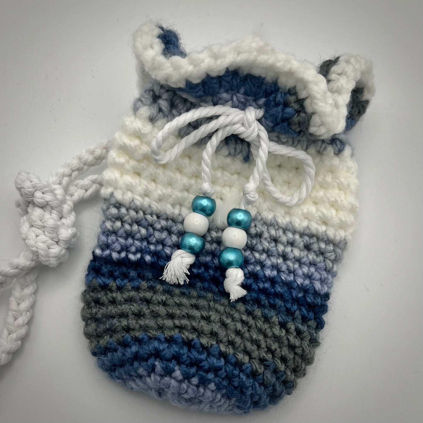 Baby Blue and Gray Boho Crocheted Crossbody Small Purse