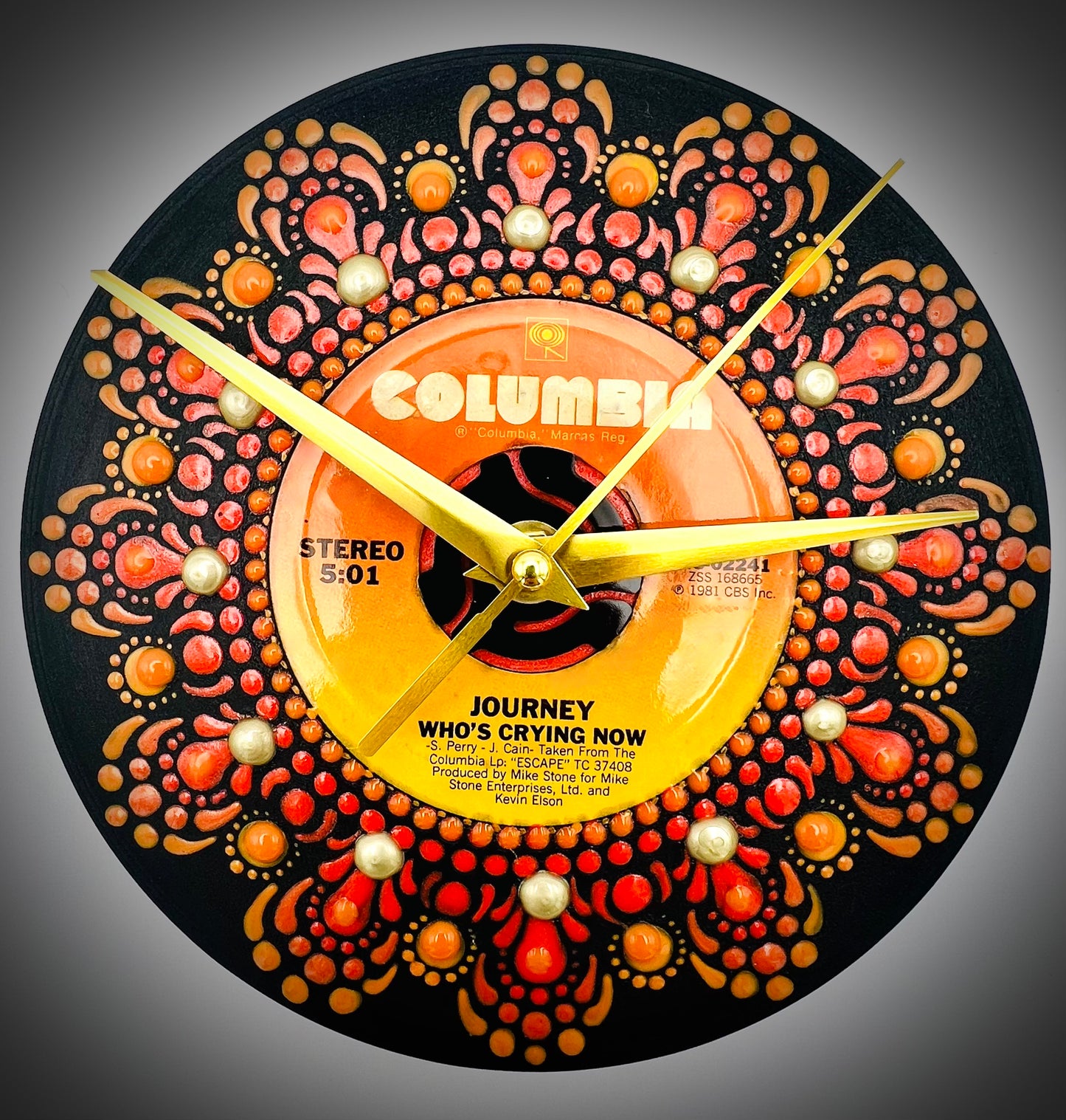 Journey "Who's Crying Now" Hand-Painted Vintage 45 Record Clock