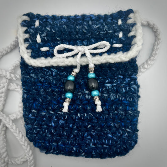 Multicolored Blue Boho Crocheted Crossbody Purse