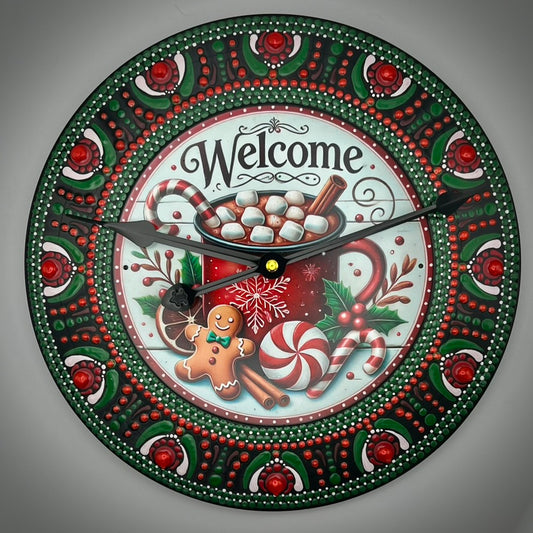 Hot Chocolate Mandala Art Clock on Vinyl Record, Holiday Clock