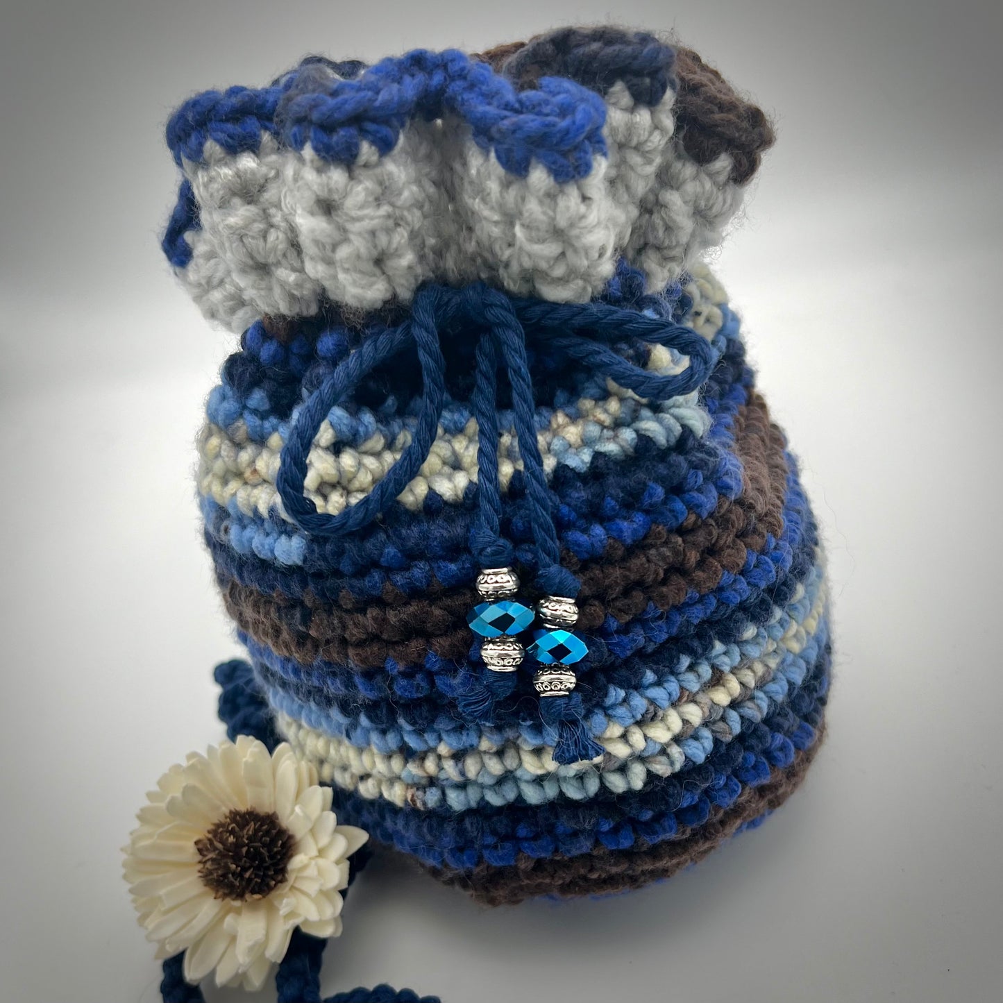 Blues & Brown Boho Crocheted Crossbody Purse