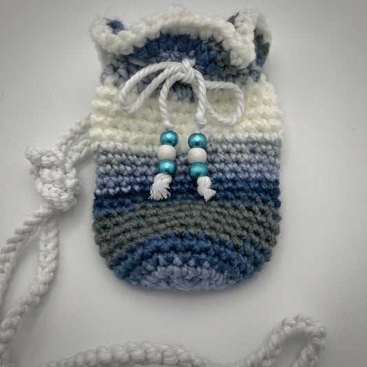 Baby Blue and Gray Boho Crocheted Crossbody Small Purse