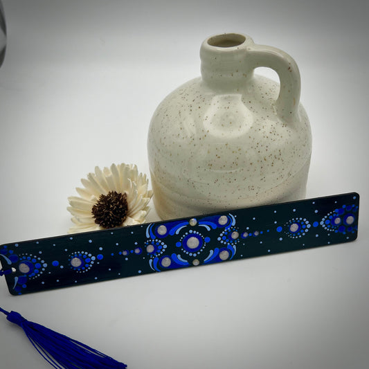 Blue on Black Mandala Bamboo Bookmark #2