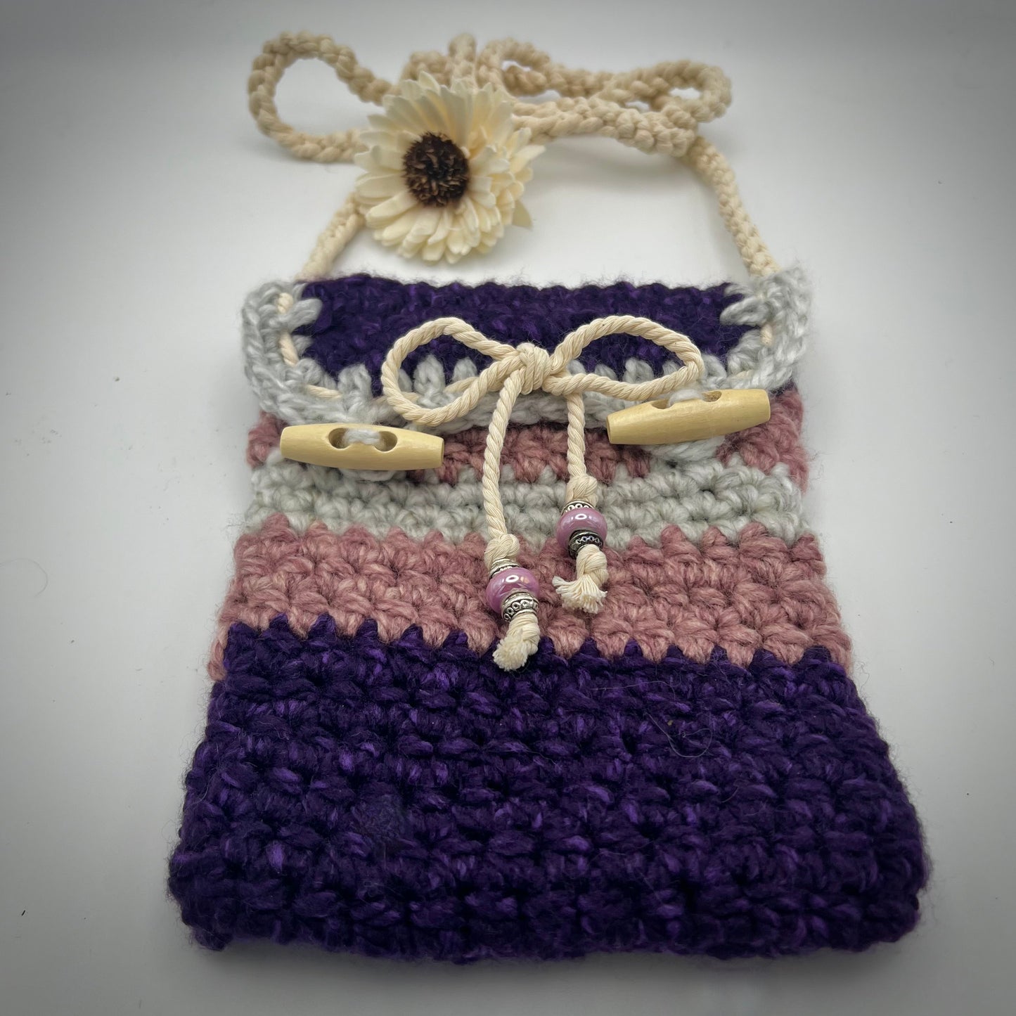 Pink & Purple Handmade Boho Crocheted Crossbody Purse