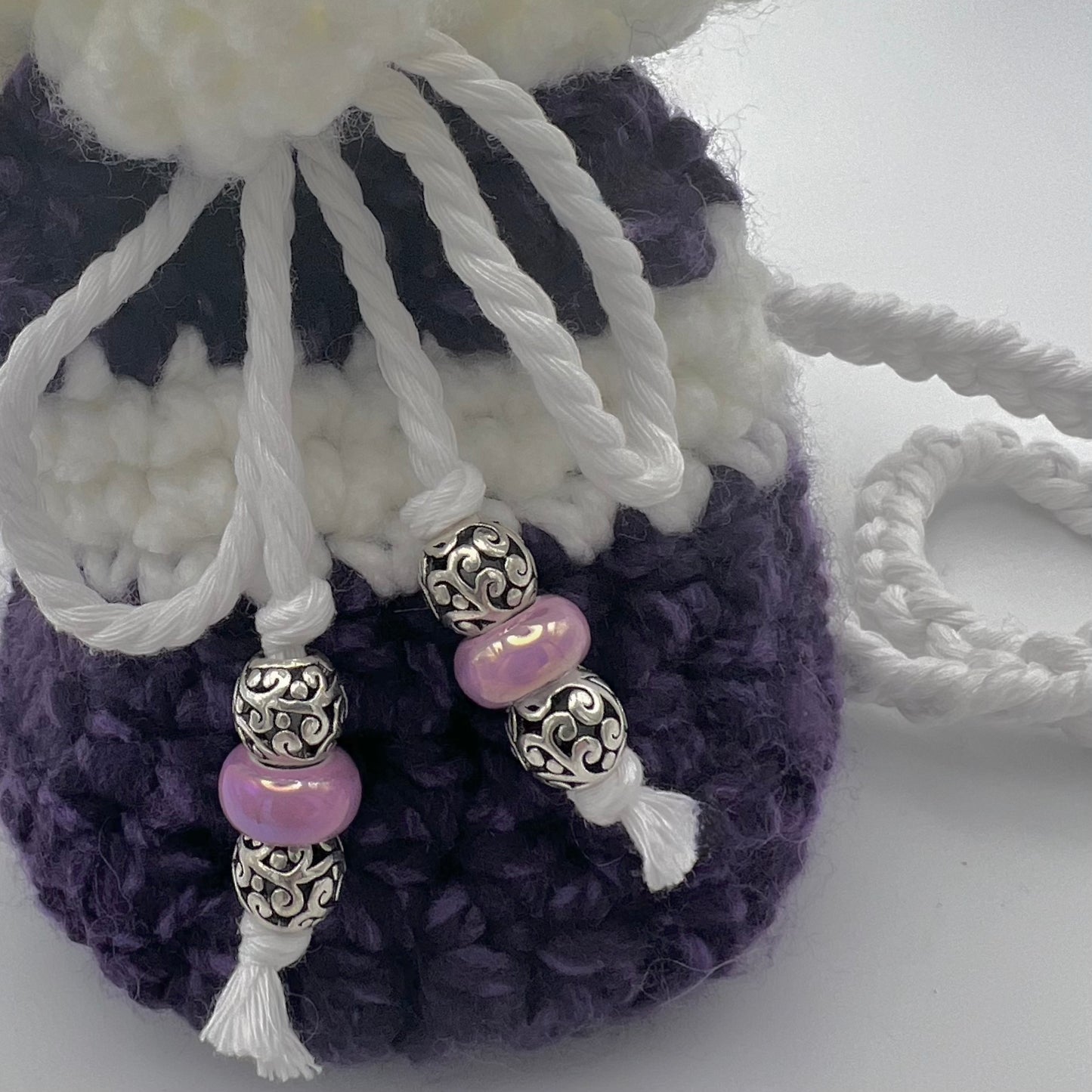 Small Purple & White Crocheted Hand Satchel