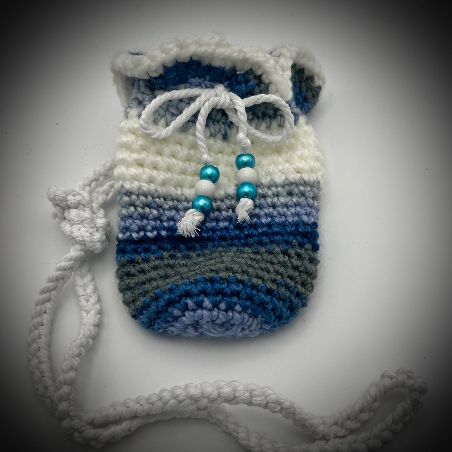 Baby Blue and Gray Boho Crocheted Crossbody Small Purse