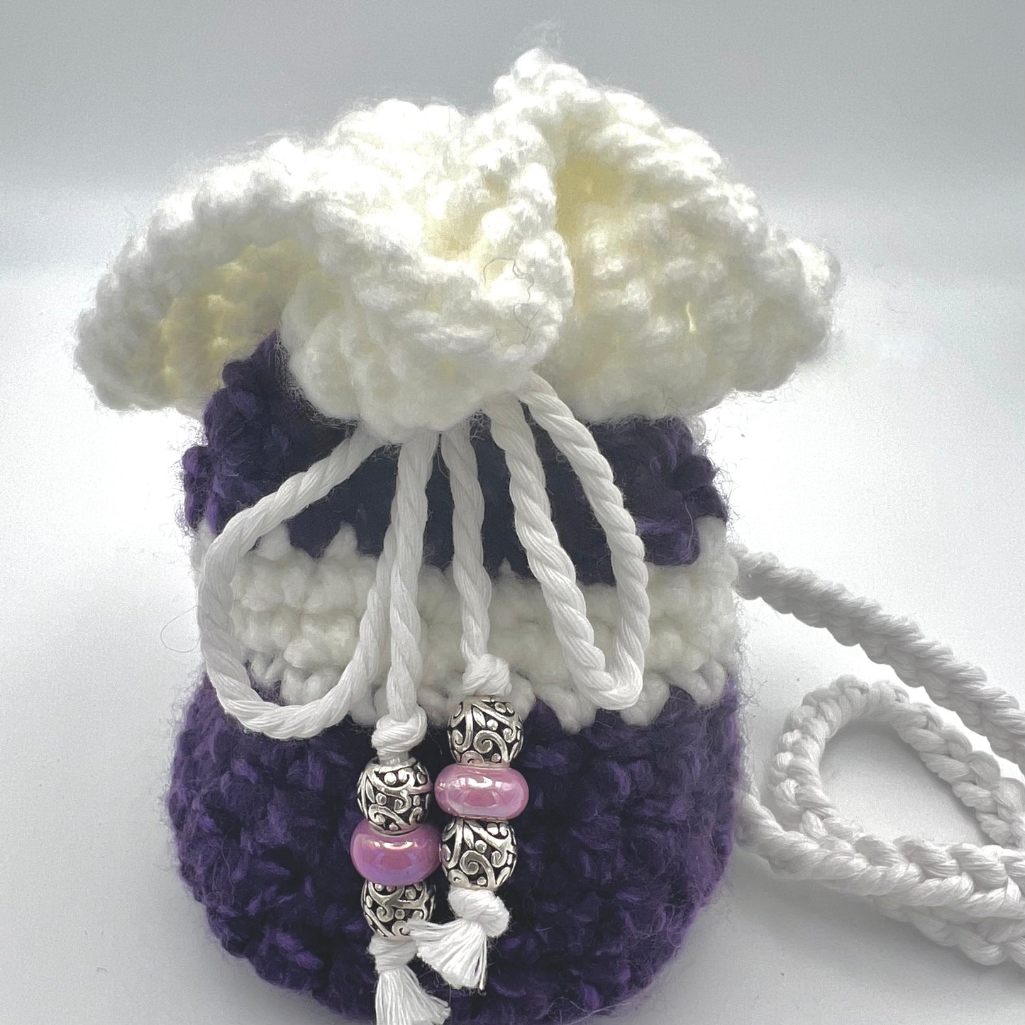 Small Purple & White Crocheted Hand Satchel