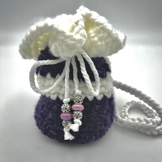 Small Purple & White Crocheted Hand Satchel