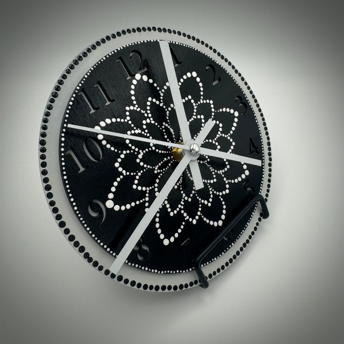 Art Clock on 45 Vinyl Record Black & White Mandala