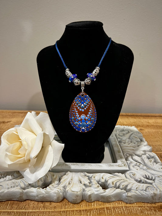 Custom Mandala Necklace: Brilliant Blue with Filigree Silver Beads