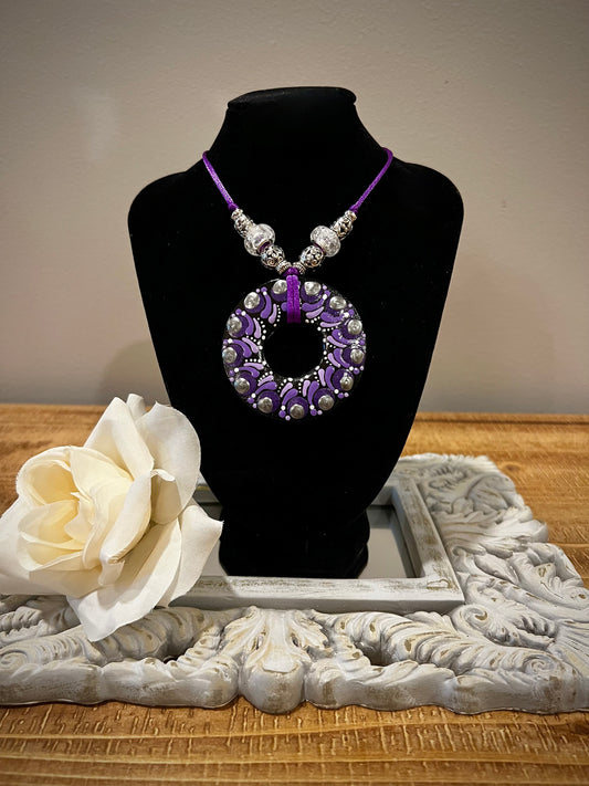 Custom Mandala Necklace: Iridescent Purple with Silver Accents