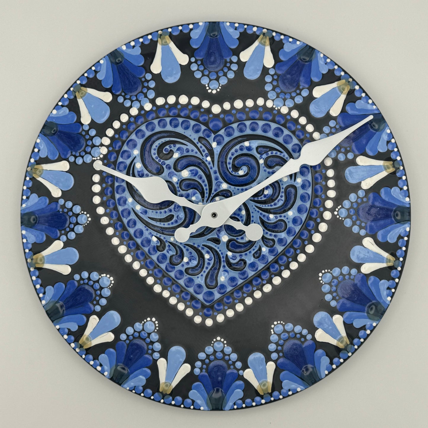 Rare 78 Album Record Clocks; Blue Heart Mandala with Raised Wood Inlay