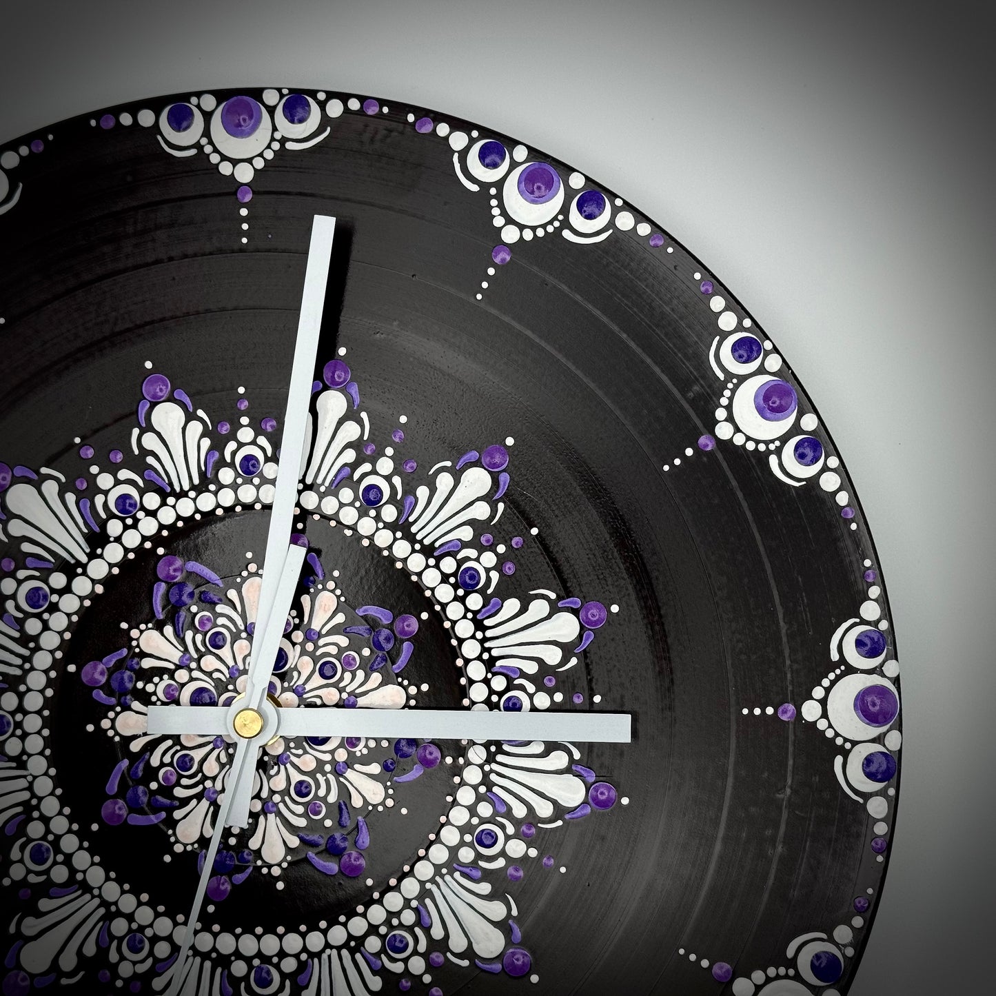 Album Record Vinyl Clocks; Purple and White Mandala