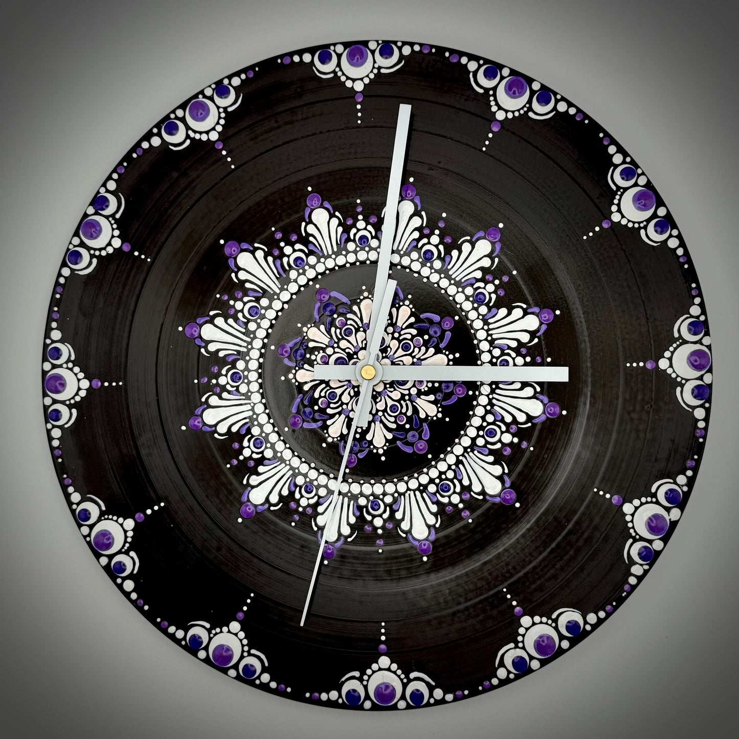 Album Record Vinyl Clocks; Purple and White Mandala