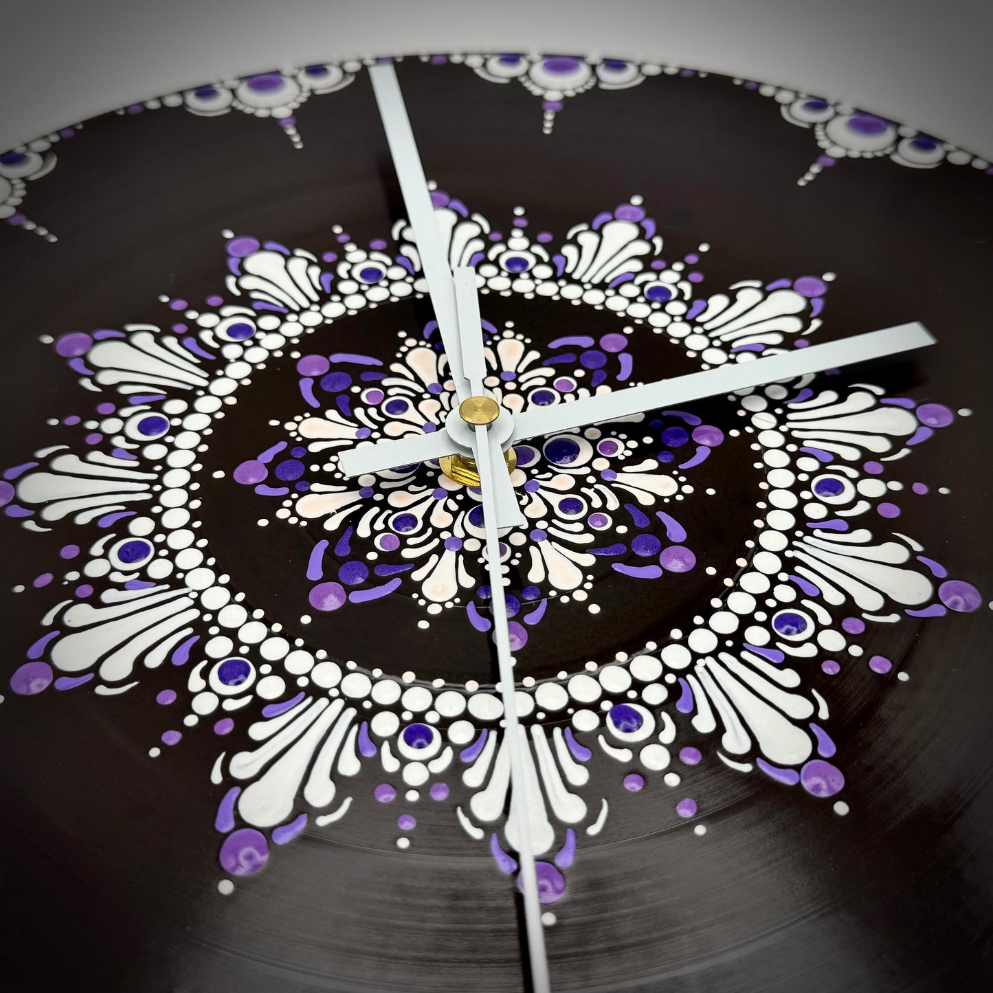 Album Record Vinyl Clocks; Purple and White Mandala