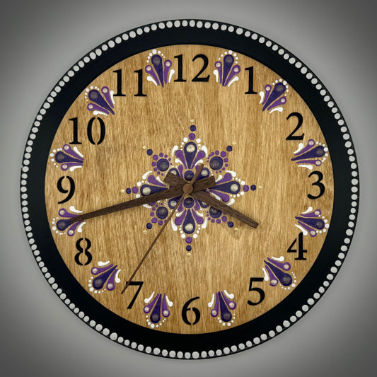 Album Record Vinyl Clocks; Purple and Natural with Wooden Inlay