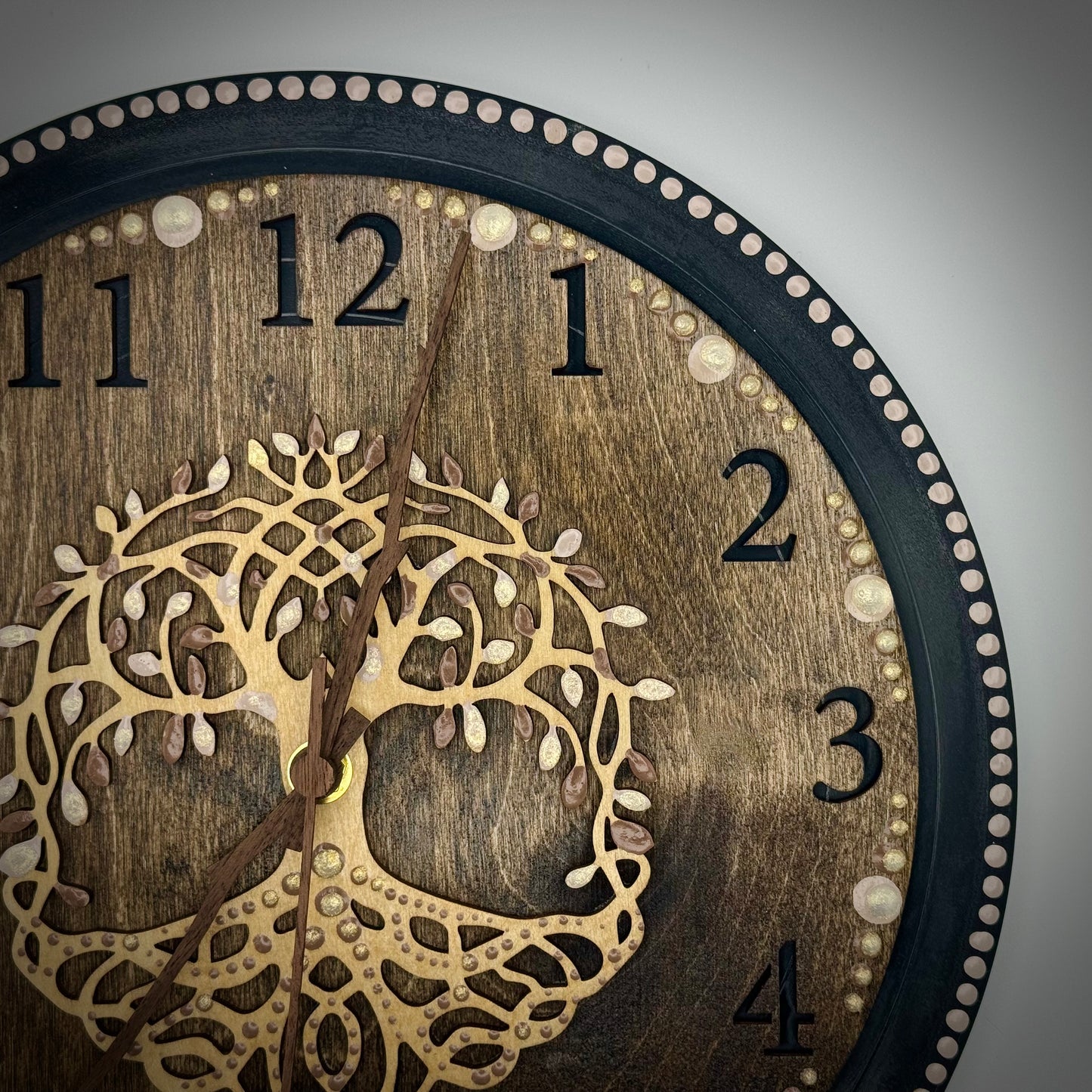 Album Record Vinyl Clocks; Tree of Life with Stained Wood Number Inlay